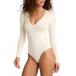 NEW COMMANDO prima ballet deep v-neck bodysuit in ivory